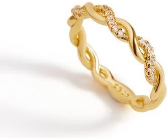 Mint & Lily Dainty Pave Twist Stacking Ring in 18K Gold Over Sterling Silver at Nordstrom, Size 10
