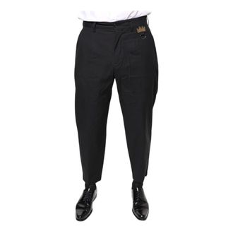 Dolce & Gabbana Broeken, Heren, Zwart, S, Katoen, Zwarte pantalon met logodetails