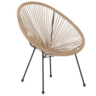Beliani Silla De Balc&oacute;n De Rat&aacute;n Sint&eacute;tico Beige Resistente A La Intemperie Sala De Estar Jard&iacute;n Bistr&oacute; Moderno Acapulco