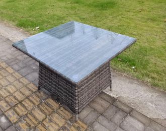 Fimous PE Rattan Outdoor Square Dining Table Garden Furniture Accessory Clear Tempered Glass in Dark Grey