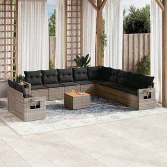 vidaXL Set De Sof&aacute;s De Jard&iacute;n 12 Pzas Con Cojines Rat&aacute;n Sint&eacute;tico Gris Vidaxl