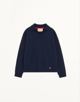 Valentino Maglia Valentino in lana con patch VLogo Signature e collo polo Uomo NAVY 3XL