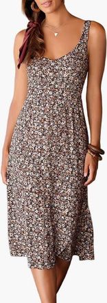 Lascana Floral Bow Detail Dress in Brown Multi at Nordstrom, Size 14