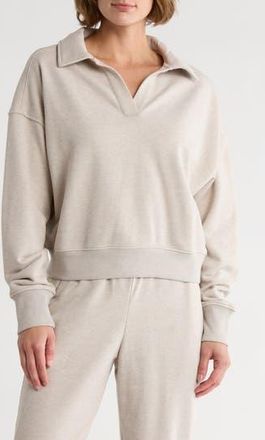 90 Degree by Reflex French Terry Chill Mode Polo Sweatshirt in Heather Shadow Rock at Nordstrom Rack, Size X-Large