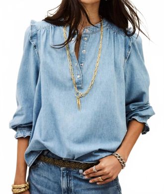 BA&SH Lio Denim Top In Light Used Blue