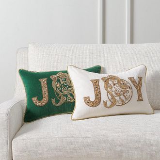 Frontgate Beaded Joy Pillow Cover - Green - Frontgate