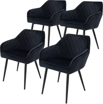 ML Design Ml-design - Set 4x Sillas De Comedor Negras Estilo Moderno Asiento Tapizado Aspecto Terciopelo Patas De Metal Negras Con Respaldo Y Apoyabrazos Sill&oacute;n