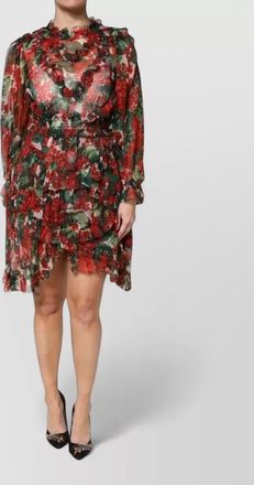 Dolce & Gabbana silk floral-print ruffled long-sleeve mini dress