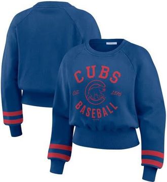 WEAR by Erin Andrews Womens WEAR by Erin Andrews Royal Chicago Cubs Vintage Washed Cropped Pullover Sweatshirt at Nordstrom, Size Xx-Large