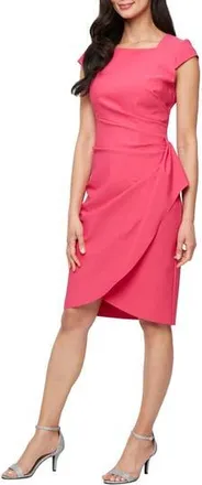 Alex Evenings Compression Collection Tulip Sheath Cocktail Dress in Geranium at Nordstrom Rack, Size 14P