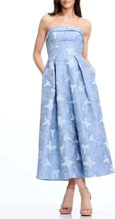 Dress The Population Mika Strapless A-Line Dress in Sky Multi at Nordstrom, Size Xx-Large