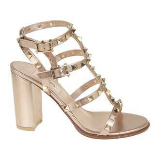 Valentino Garavani High Heel Sandals, female, Pink, Size: 10 US Rockstud Laminated Calfskin Sandal With Straps 90mm