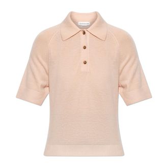 Victoria Beckham V-neck Knitwear, female, Pink, Size: XS Wool Polo Jumper