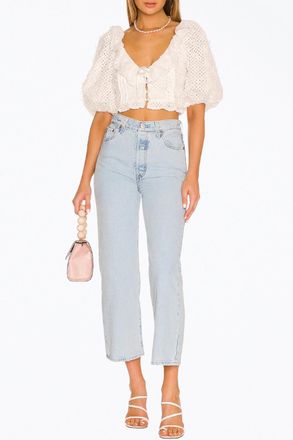 For Love & Lemons Cassie Eyelet Crop Top In White