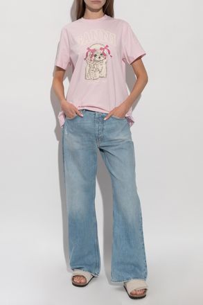 Ganni T-shirt With Colorful Print, Womens, Pink