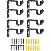 OEM Juego De 8 Soportes Met&aacute;licos Ajustables Para Barras De Cortina, Color Negro, Montaje En Pared Con Tornillos Para Dormitorio Y Ba&ntilde;o - Crezuo