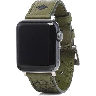 MCM Apple Watch Band in Visetos- S/M in Green at Nordstrom