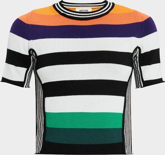 Christopher John Rogers Striped Knit Crop Baby Tee