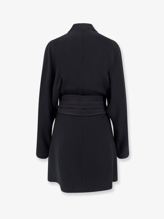 Brunello Cucinelli Womens Chemisier Dress With Satin Tuxedo Band Black Acetate