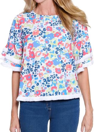 Multiples Fringe Hem Raglan Elbow Sleeve Top In Multi