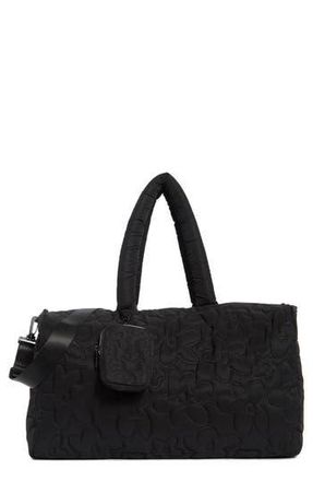Mytagalongs Floral Quilted Duffle with Trolley Pass Pocket in Black at Nordstrom Rack