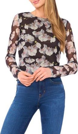 Ted Baker Floral Mesh Top in Rich Black at Nordstrom Rack, Size X-Small