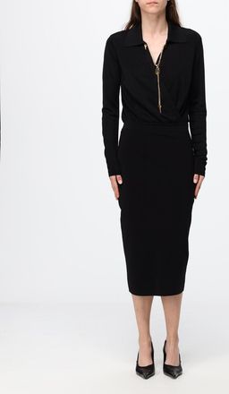 Elisabetta Franchi Abito a tubino midi in jersey con scollo a V e maniche lunghe