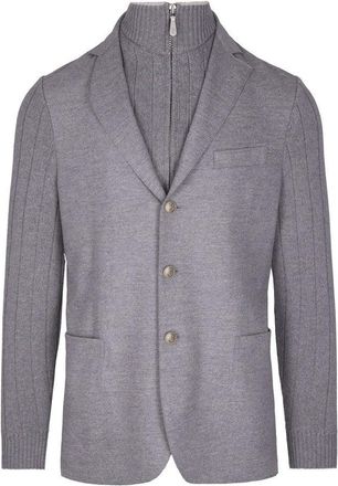 Eleventy Single-Breasted Wool Jacket With Ribbed Detailing