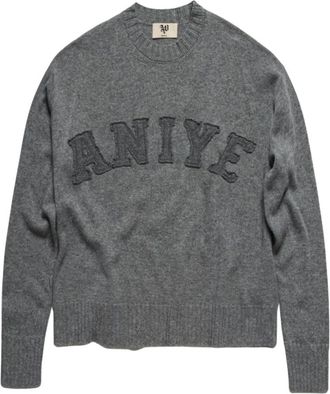 Aniye By Maglione a maniche lunghe in misto lana cashmere con logo ricamato. - Dames - Ronde hals truien - Grijs - XS - Truien & Vesten