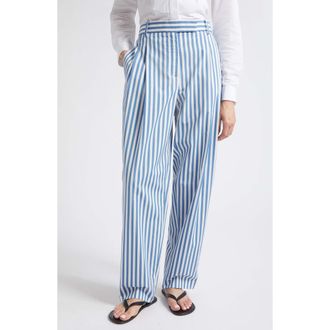 Nellie Partow Varick Stripe Cotton Straight Leg Pants in Sky Stripe at Nordstrom, Size 6