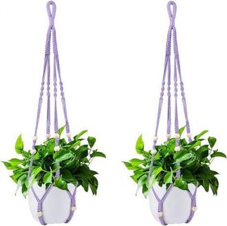 OEM Dos Cestas Colgantes Para Plantas De Interior, Hechas De Cuerda De Algod&oacute;n Morada, De 98 Cm Cada Una, Con Cuentas De Madera Pero Sin Ganchos