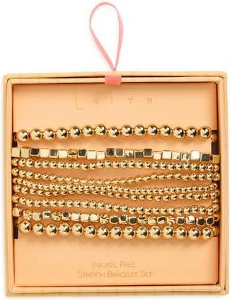 Leith Set of 9 Metallic Beaded Stretch Bracelets in Gold at Nordstrom Rack