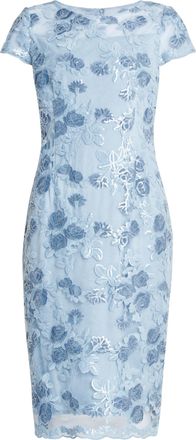 Gina Bacconi Womens Millie Midi Embroidered Dress - Sky Blue - Size 8 UK