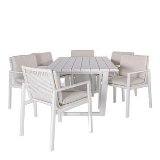 Kactus Republic Conjunto comedor 7pz de aluminio color blanco y rat&aacute;n sint&eacute;tico