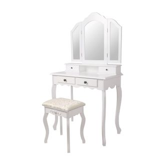 ML Design Tocador con taburete, blanco, 75x140x40 cm, aglomerado mdf