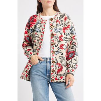 Farm Rio Francesca Jacquard Cardigan in Ivory/Black Multi at Nordstrom Rack, Size Medium