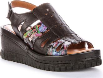 Justinreess England Justinreess Womens Leather Wedges Zoey SF Low Wedge Cross Open Toe Strap (Scarlet, UK 6)