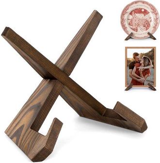 No Brand Estante Para Platos - Soporte De Exhibici&oacute;n De Madera - 16,6 Cm - Marr&oacute;n - Marco De Fotos - Accesorios De Cocina - Caballete Decorativo Para Fotos