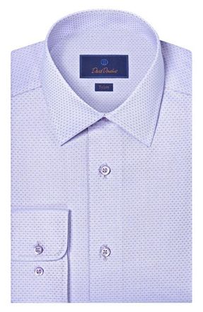 David Donahue Trim Fit Light Purple Micropattern Cotton Dobby Dress Shirt in Lilac/Blue at Nordstrom, Size 18.5 - 36