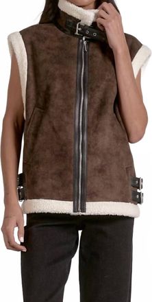 Elan Juneau Plush Faux Shearling Vest In Brown