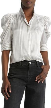 Frame Denim Gillian Puff Sleeve Stripe Silk Blouse in Bone Multi at Nordstrom Rack, Size X-Large