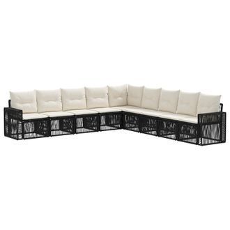 vidaXL Conjunto De Sof&aacute;s De Jard&iacute;n 9 Pcs Negro Y Blanco Crema Vidaxl