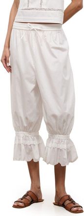 Staud Renzo Embroidered Lace Detail Crop Cotton Pants in Ivory at Nordstrom, Size X-Small