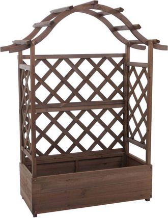Hhg [nunca Usado] Maceta Elevada Hhg-652, Jardinera/maceta, Espaldera, Soporte Para Plantas Trepadoras, Enrejado, Madera, Mvg 138 X 110 X 44 Cm, Marr&oacute;n