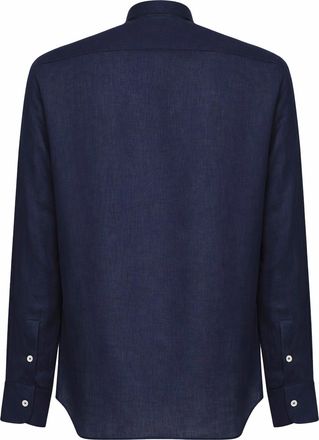 Tagliatore Mens Polo-Style Shirt Blue Linen