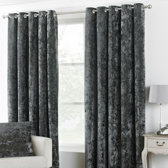 Riva Paoletti Verona Crushed Velvet Eyelet Curtains in Metallic Silver | Size: 229 cm width x 229 cm drop