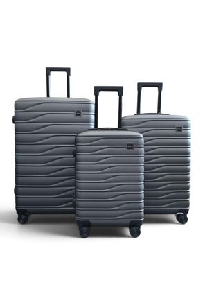Infinity Leather Hardshell grijze 8-wiel bagagekoffer Tas Koffer - Reis
