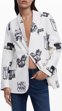 Desigual Collage Print Peak Lapel Blazer in White at Nordstrom, Size X-Large