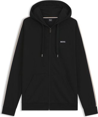BOSS Cotton full-zip hoodie with striped sleeves