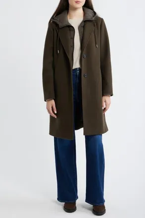 Lucky Brand Walker Coat with Hooded Bib Inset in Loden at Nordstrom, Size X-Small